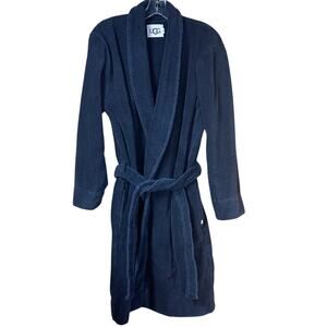 UGG Men’s Shawl Collar Robe M/L Navy 100% Cotton Belted Bathrobe Made in Turkey